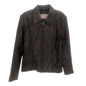 𝅺Enzo Angiolini Women's M Zip Up Front Genuine Leather Black Jacket Buttery Soft